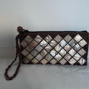 Chic Brown and Silver Wristlet Clutch